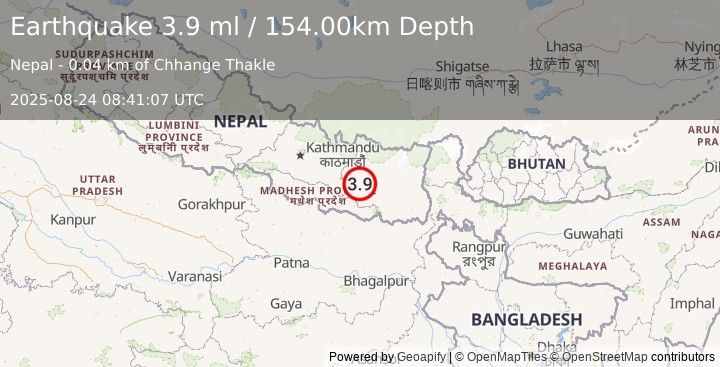 Earthquake WESTERN XIZANG (3.6 ml) (2025-08-24 08:41:02 UTC)