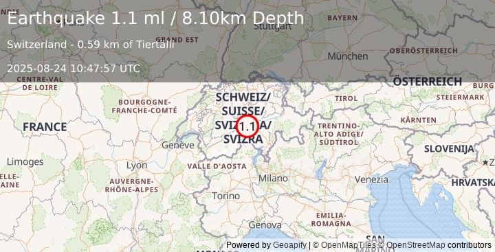 Earthquake SWITZERLAND (1.1 ml) (2025-08-24 10:47:57 UTC)