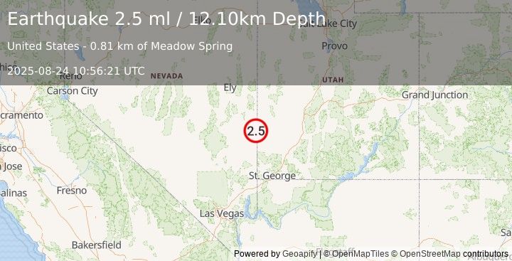 Earthquake NEVADA (2.5 ml) (2025-08-24 10:56:21 UTC)