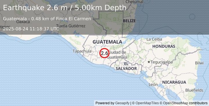 Earthquake GUATEMALA (2.5 m) (2025-08-24 11:18:38 UTC)