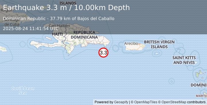 Earthquake DOMINICAN REPUBLIC REGION (3.3 m) (2025-08-24 11:41:54 UTC)