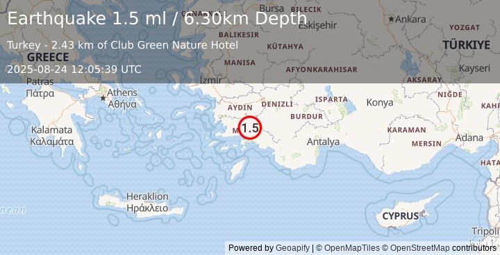 Earthquake WESTERN TURKEY (1.5 ml) (2025-08-24 12:05:39 UTC)