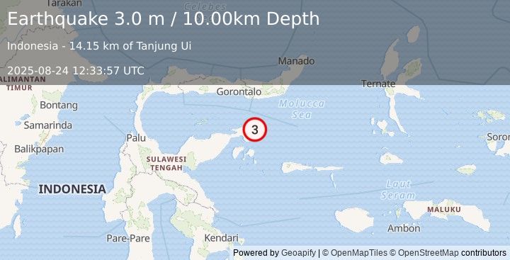Earthquake SULAWESI, INDONESIA (3.0 m) (2025-08-24 12:33:57 UTC)