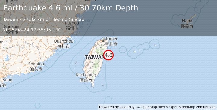 Earthquake TAIWAN (4.6 ml) (2025-08-24 12:55:05 UTC)