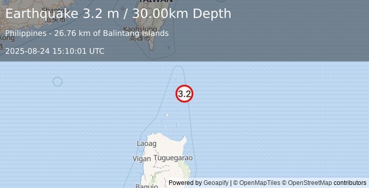 Earthquake BATAN ISL REGION, PHILIPPINES (3.2 m) (2025-08-24 15:10:01 UTC)