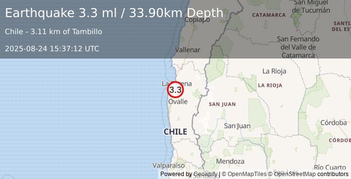 Earthquake COQUIMBO, CHILE (3.4 ml) (2025-08-24 15:37:11 UTC)