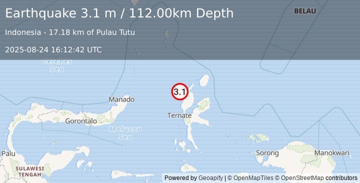 Earthquake HALMAHERA, INDONESIA (3.1 m) (2025-08-24 16:12:42 UTC)