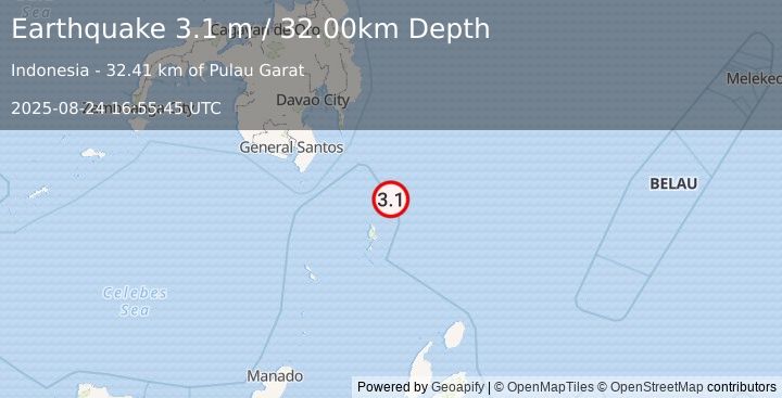 Earthquake PHILIPPINE ISLANDS REGION (3.1 m) (2025-08-24 16:55:45 UTC)