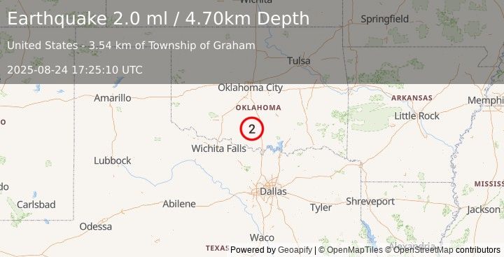 Earthquake OKLAHOMA (2.0 ml) (2025-08-24 17:25:10 UTC)