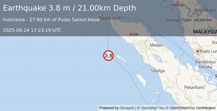Earthquake SIMEULUE, INDONESIA (3.8 m) (2025-08-24 17:23:19 UTC)