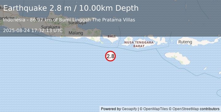 Earthquake SOUTH OF BALI, INDONESIA (2.8 m) (2025-08-24 17:32:13 UTC)
