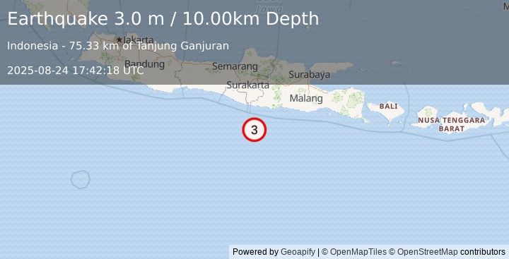 Earthquake JAVA, INDONESIA (3.0 m) (2025-08-24 17:42:18 UTC)