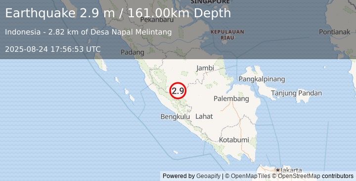 Earthquake SOUTHERN SUMATRA, INDONESIA (2.9 m) (2025-08-24 17:56:53 UTC)