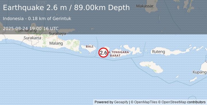 Earthquake LOMBOK REGION, INDONESIA (2.6 m) (2025-08-24 19:00:16 UTC)