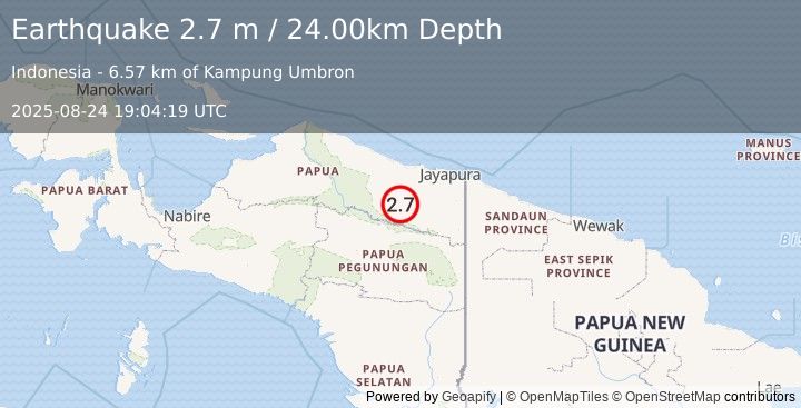 Earthquake PAPUA, INDONESIA (2.7 m) (2025-08-24 19:04:19 UTC)