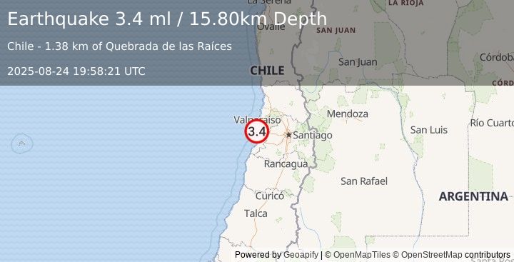 Earthquake VALPARAISO, CHILE (3.4 ml) (2025-08-24 19:58:21 UTC)