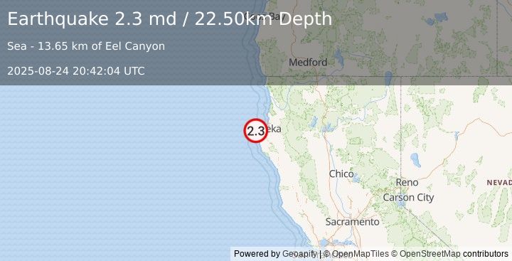 Earthquake OFFSHORE NORTHERN CALIFORNIA (2.3 md) (2025-08-24 20:42:04 UTC)