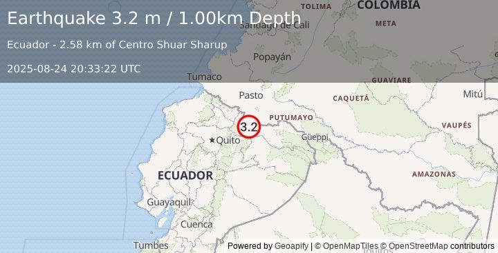 Earthquake COLOMBIA-ECUADOR BORDER REGION (3.2 m) (2025-08-24 20:33:22 UTC)