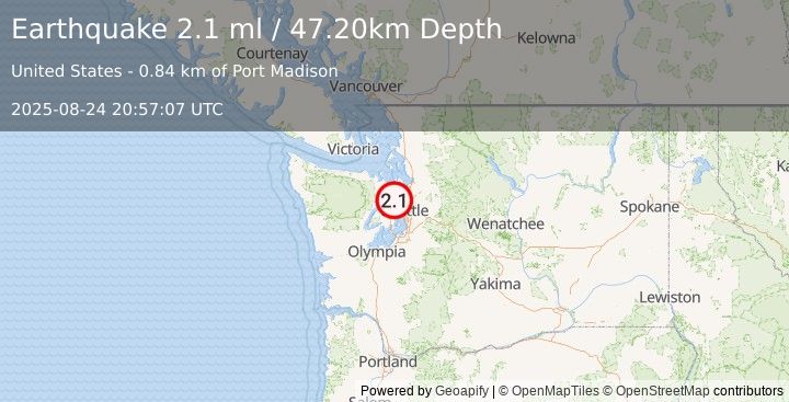 Earthquake SEATTLE-TACOMA AREA, WASHINGTON (2.1 ml) (2025-08-24 20:57:07 UTC)