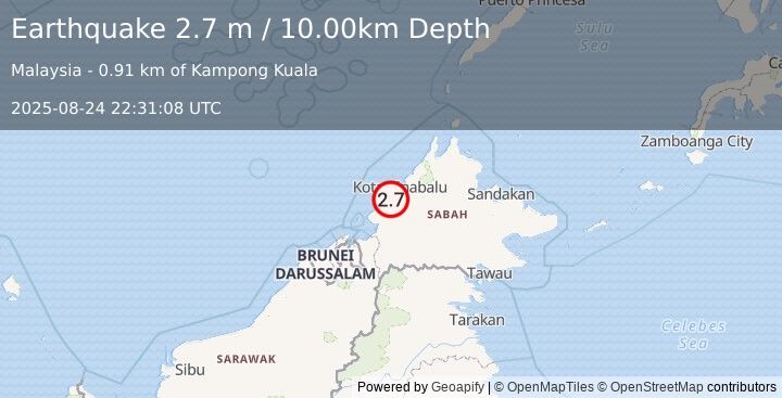 Earthquake SABAH, MALAYSIA (2.7 m) (2025-08-24 22:31:08 UTC)