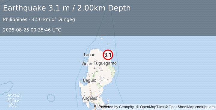 Earthquake LUZON, PHILIPPINES (3.1 m) (2025-08-25 00:35:46 UTC)