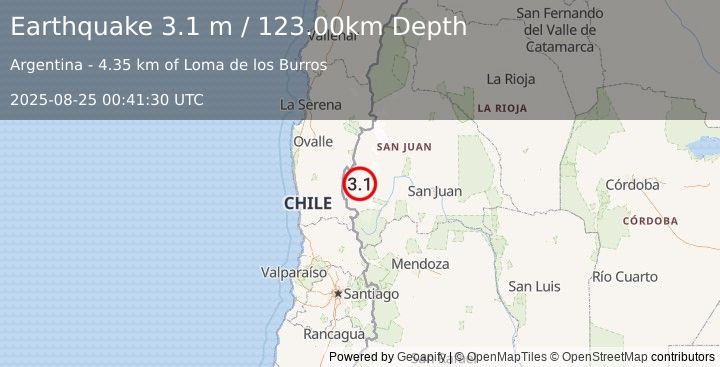 Earthquake SAN JUAN, ARGENTINA (3.0 m) (2025-08-25 00:41:42 UTC)