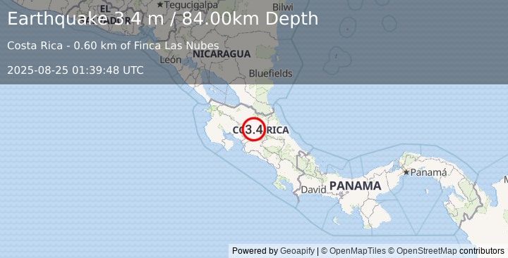 Earthquake COSTA RICA (3.4 m) (2025-08-25 01:39:48 UTC)