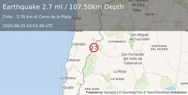 Earthquake CATAMARCA, ARGENTINA (2.7 ml) (2025-08-25 03:51:49 UTC)