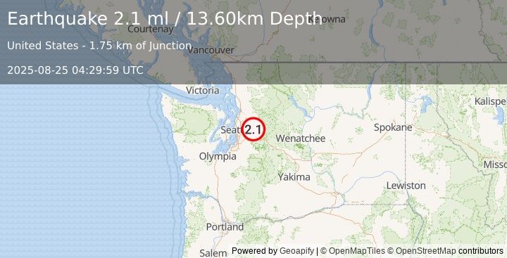 Earthquake WASHINGTON (1.8 ml) (2025-08-25 04:29:58 UTC)
