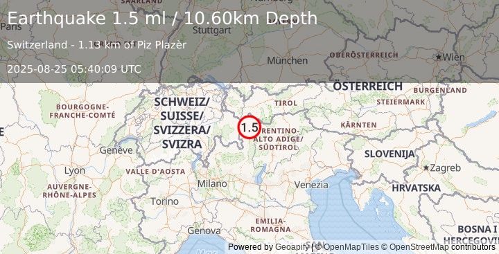 Earthquake SWITZERLAND (1.5 ml) (2025-08-25 05:40:09 UTC)