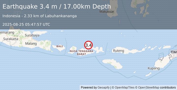 Earthquake SUMBAWA REGION, INDONESIA (3.4 m) (2025-08-25 05:47:57 UTC)