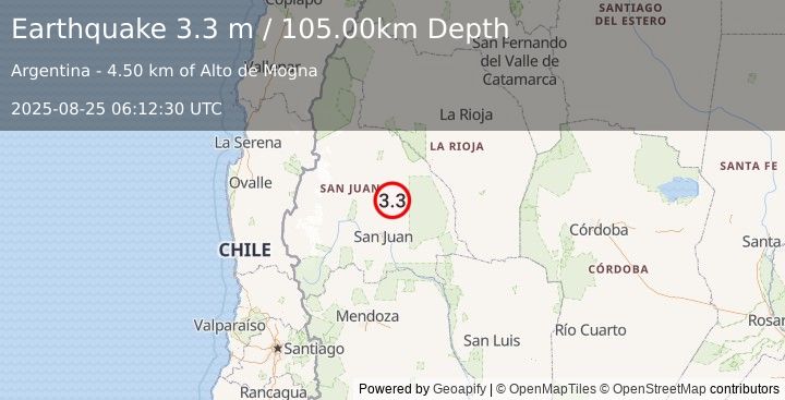 Earthquake SAN JUAN, ARGENTINA (3.3 m) (2025-08-25 06:12:30 UTC)