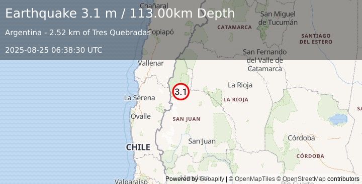 Earthquake SAN JUAN, ARGENTINA (3.0 m) (2025-08-25 06:38:18 UTC)