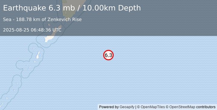 Earthquake EAST OF KURIL ISLANDS (6.2 mw) (2025-08-25 06:48:35 UTC)