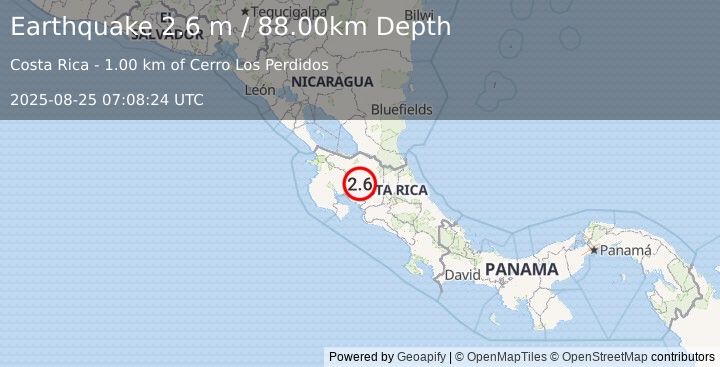 Earthquake COSTA RICA (2.6 m) (2025-08-25 07:08:24 UTC)
