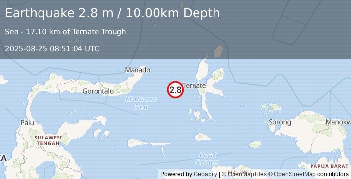 Earthquake MOLUCCA SEA (2.8 m) (2025-08-25 08:51:04 UTC)