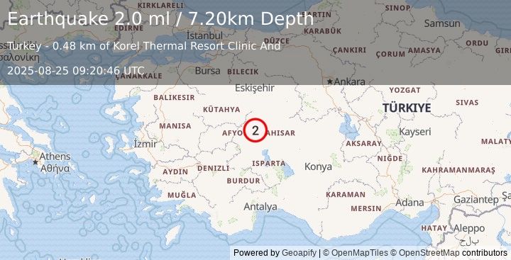 Earthquake WESTERN TURKEY (2.0 ml) (2025-08-25 09:20:47 UTC)