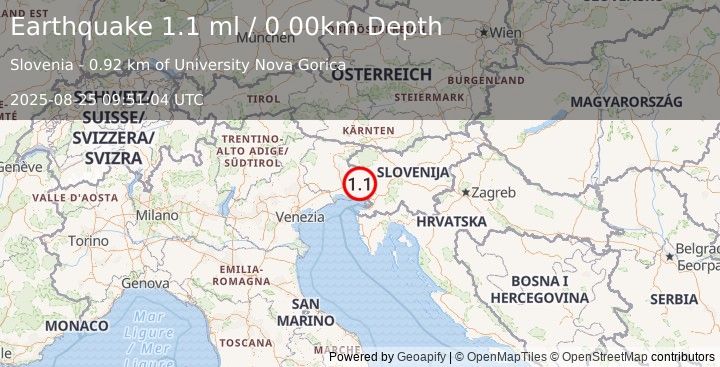 Earthquake SLOVENIA (1.1 ml) (2025-08-25 09:51:04 UTC)