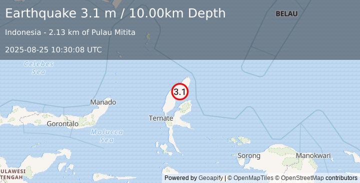 Earthquake HALMAHERA, INDONESIA (3.1 m) (2025-08-25 10:30:08 UTC)