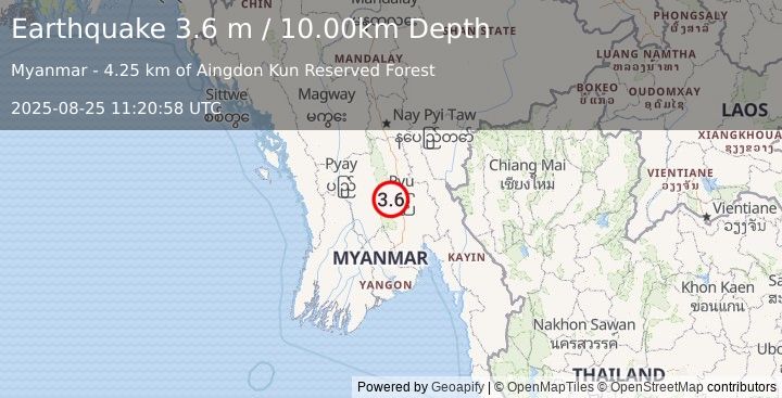 Earthquake MYANMAR (3.6 m) (2025-08-25 11:20:58 UTC)