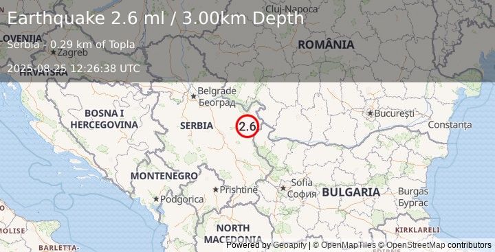 Earthquake SERBIA (2.6 ml) (2025-08-25 12:26:38 UTC)