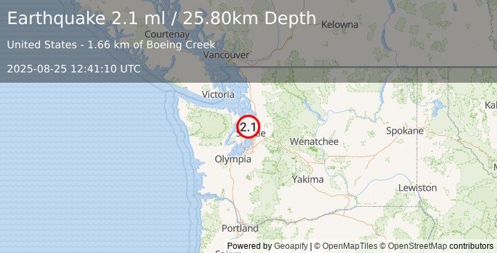 Earthquake SEATTLE-TACOMA AREA, WASHINGTON (2.1 ml) (2025-08-25 12:41:10 UTC)