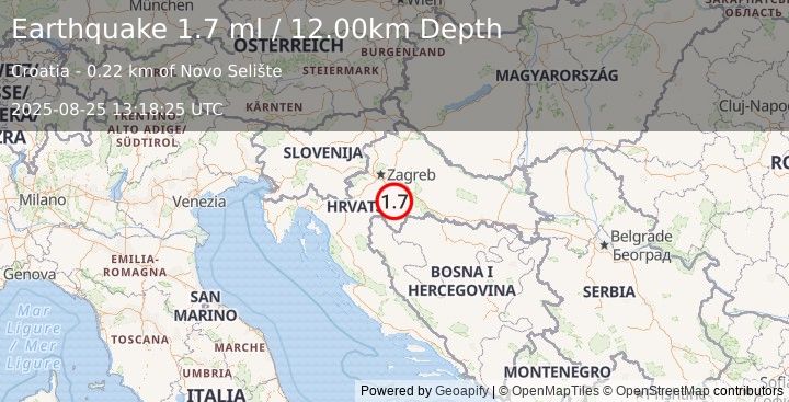 Earthquake CROATIA (1.7 ml) (2025-08-25 13:18:25 UTC)
