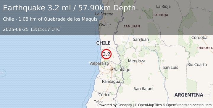 Earthquake VALPARAISO, CHILE (3.2 ml) (2025-08-25 13:15:17 UTC)