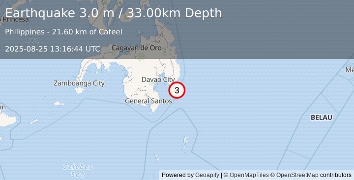 Earthquake MINDANAO, PHILIPPINES (3.0 m) (2025-08-25 13:16:44 UTC)