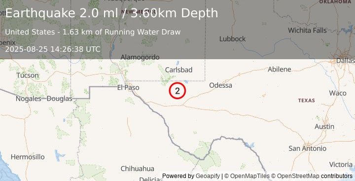Earthquake WESTERN TEXAS (2.2 ml) (2025-08-25 14:27:08 UTC)