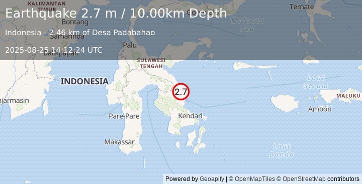 Earthquake SULAWESI, INDONESIA (2.7 m) (2025-08-25 14:12:24 UTC)