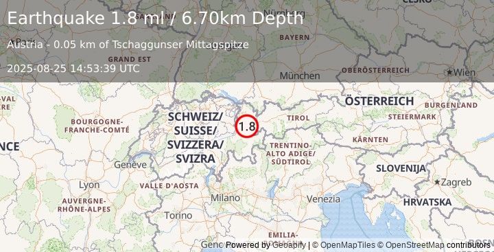 Earthquake AUSTRIA (1.8 ml) (2025-08-25 14:53:39 UTC)