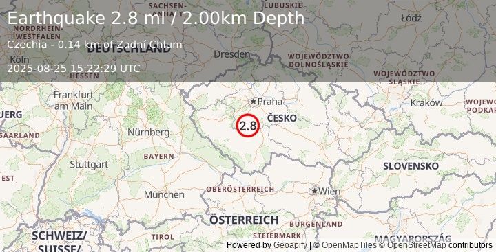 Earthquake CZECH REPUBLIC (2.8 ml) (2025-08-25 15:22:29 UTC)