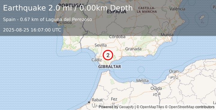 Earthquake STRAIT OF GIBRALTAR (2.0 ml) (2025-08-25 16:07:00 UTC)